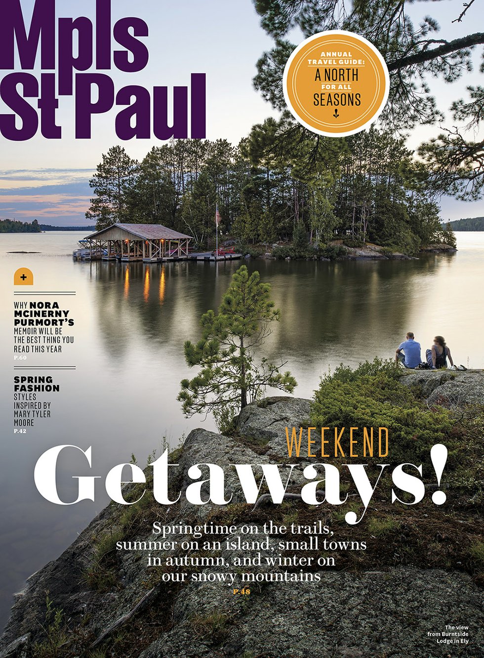 Minneapolis St. Paul Magazine cover image, cabin on lake at sunset