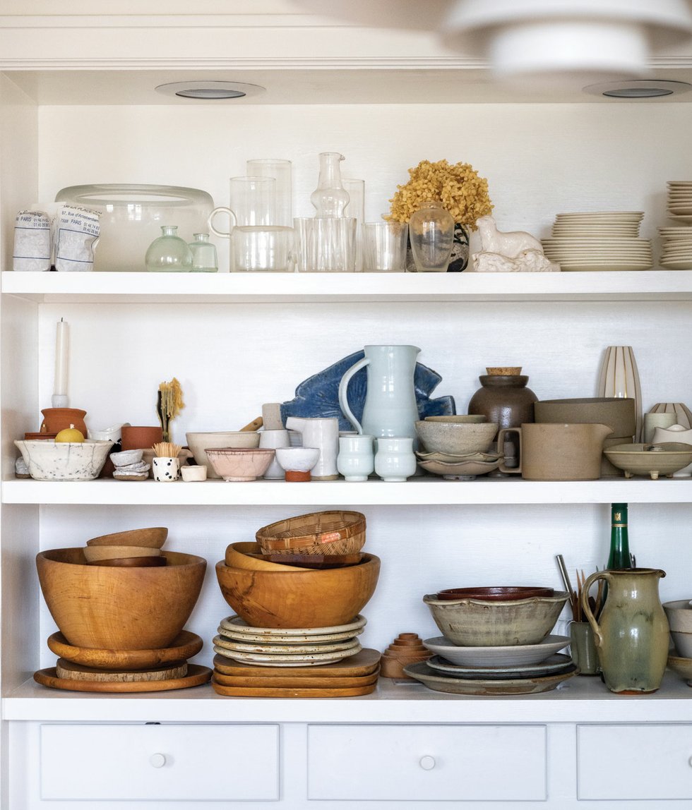 Dishes on shelves