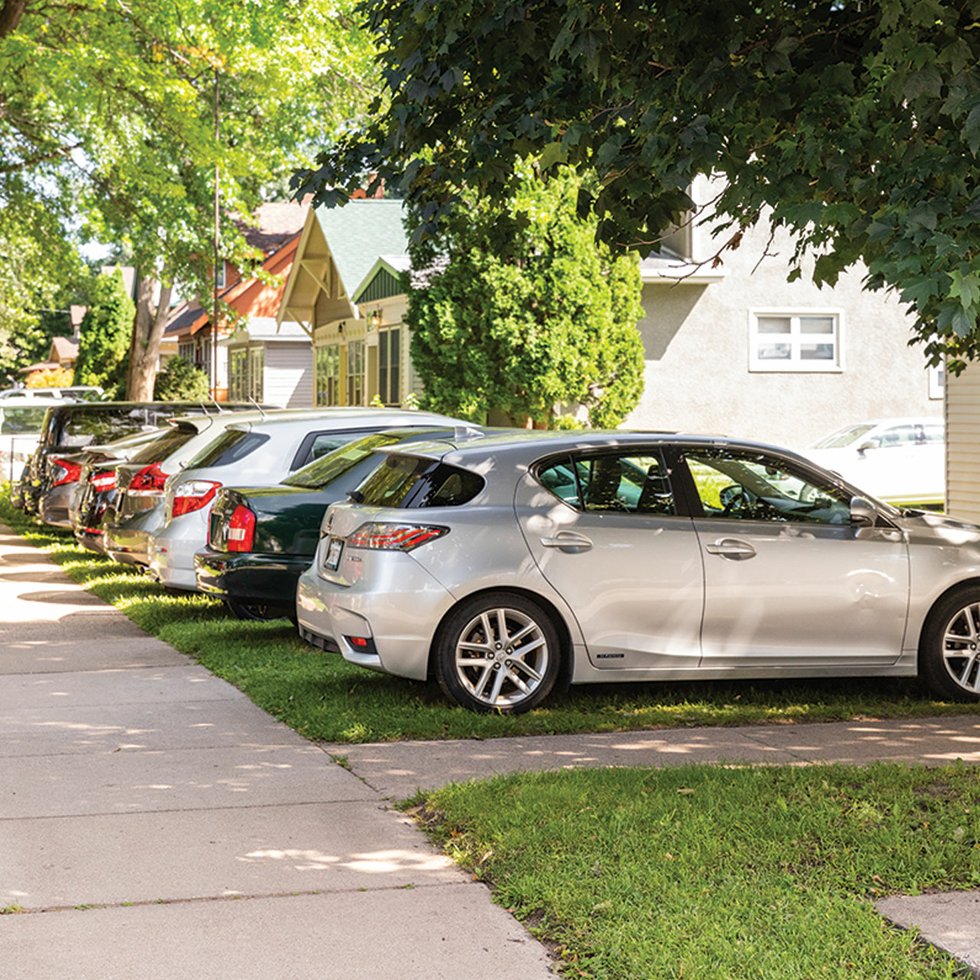 cars parked on front lawns