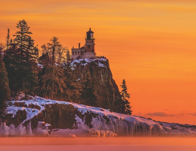 Split Rock Lighthouse Winter Sunset Crop